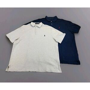 Polo Ralph Lauren Polo Shirt XXL Short Sleeve White Navy 2/3 Button - Lot‎ Of 2